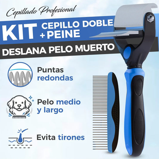 Cepillo deslanador doble cara con peine que retira el pelo muerto sin tirones