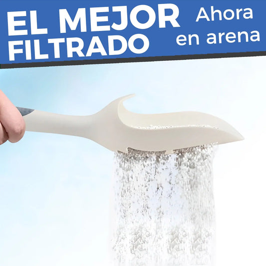 Pala arenero filtrando arena limpia, el mejor filtrado con doble tamaño de ranuras