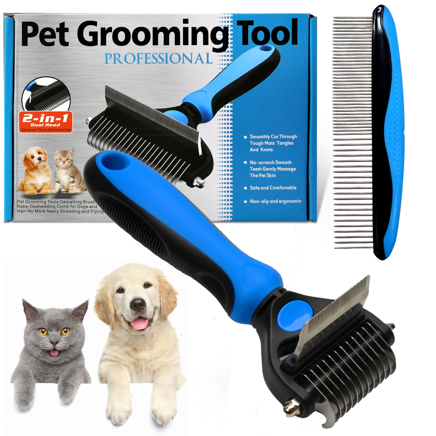 Cepillo Deslanador para Perros y Gatos de Pelo Largo | Kit Profesional con Peine