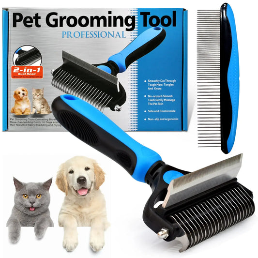 Kit cepillo deslanador profesional para perros y gatos con peine metálico