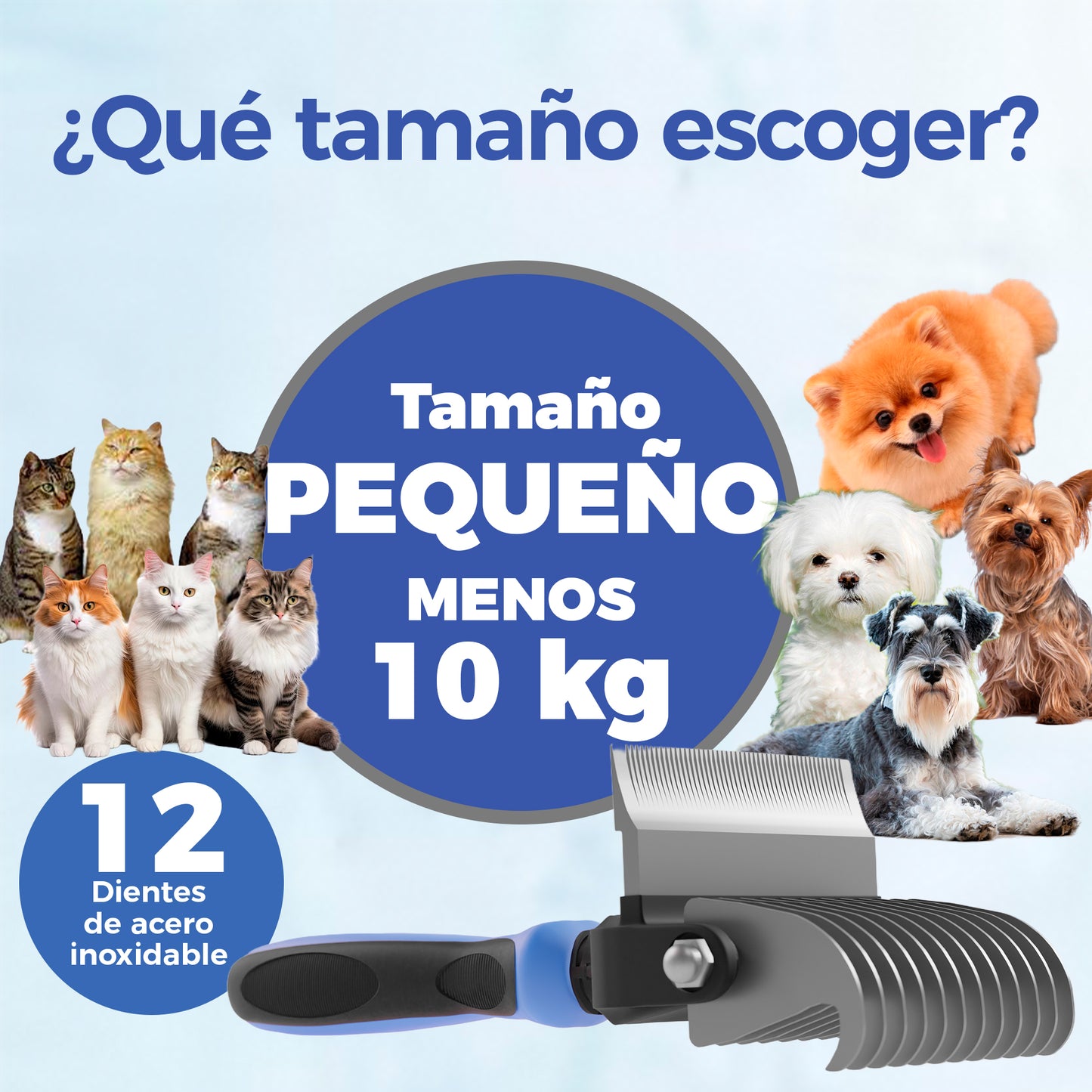 Cepillo deslanador grande con 12 dientes para perros de menos de 10 kg