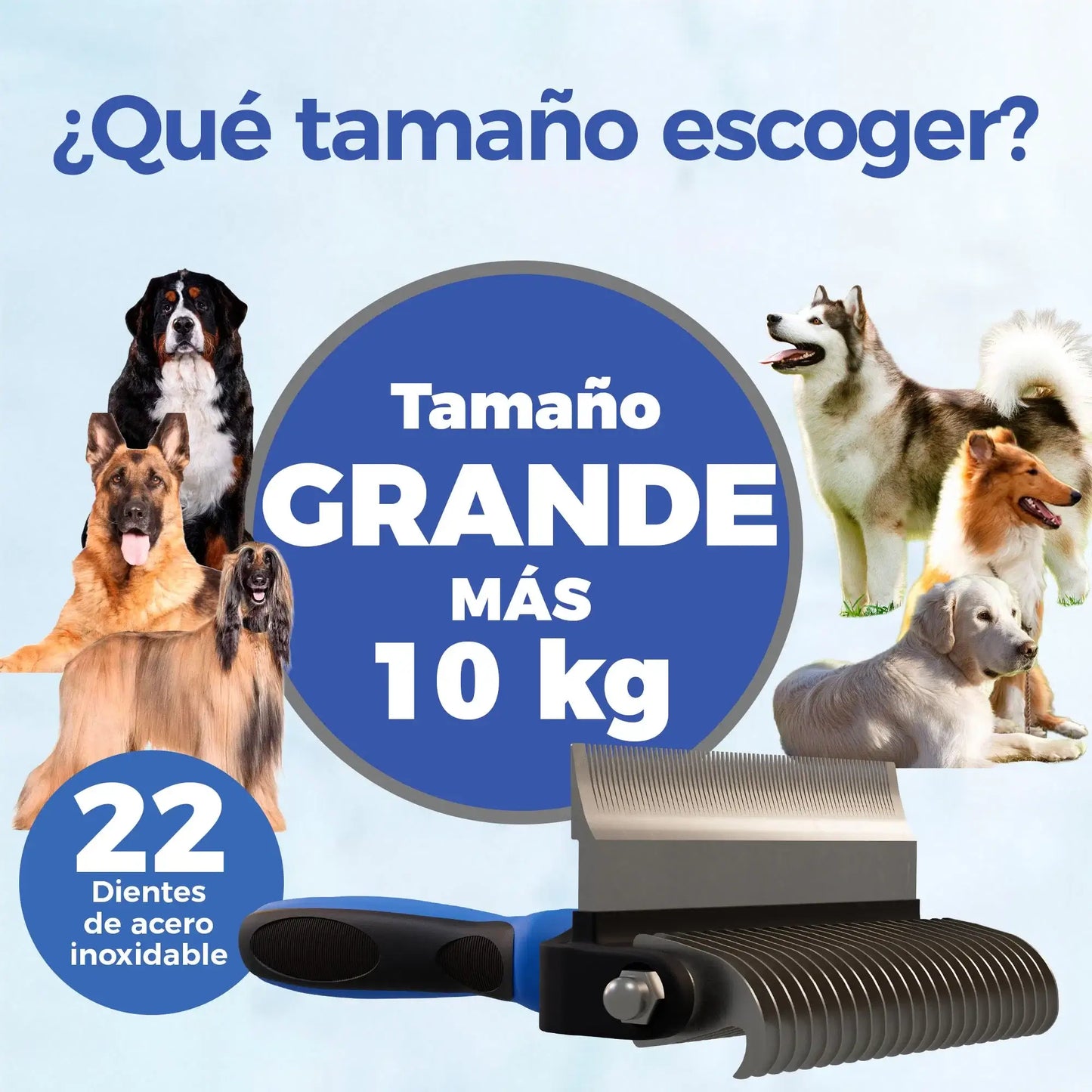 Cepillo deslanador grande con 22 dientes para perros de más de 10 kg