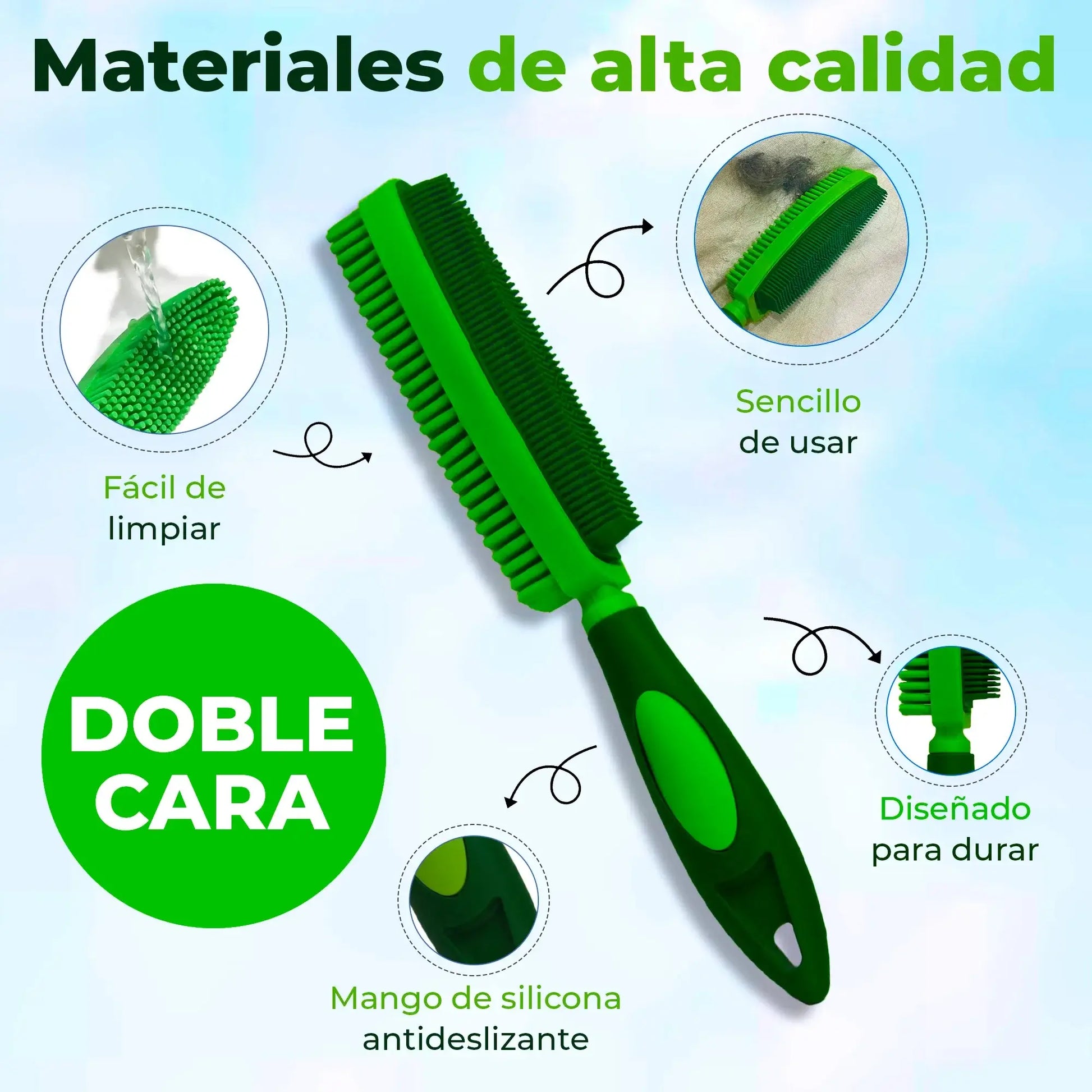 Cepillo quitapelos de goma con mango de silicona antideslizante, fácil de limpiar y duradero