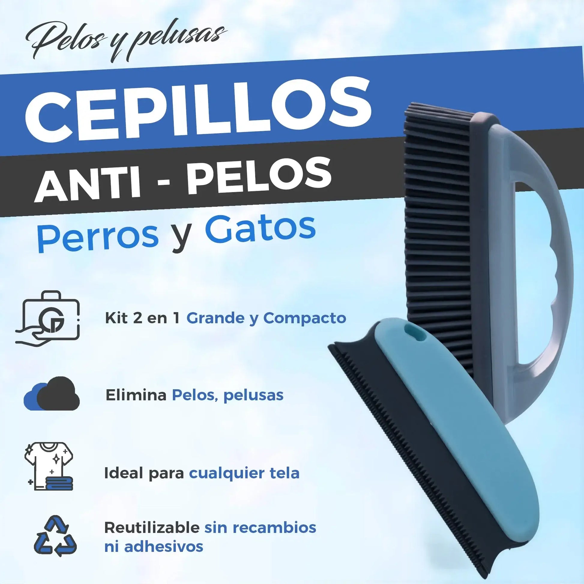 Cepillo quitapelos sobre pantalón vaquero, agrupa el pelo en montones para recogerlo en segundos
